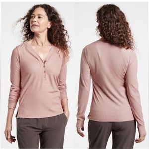 Athleta Uptempo Ribbed Henley Top Long Sleeves Pullover Women's Size Medium